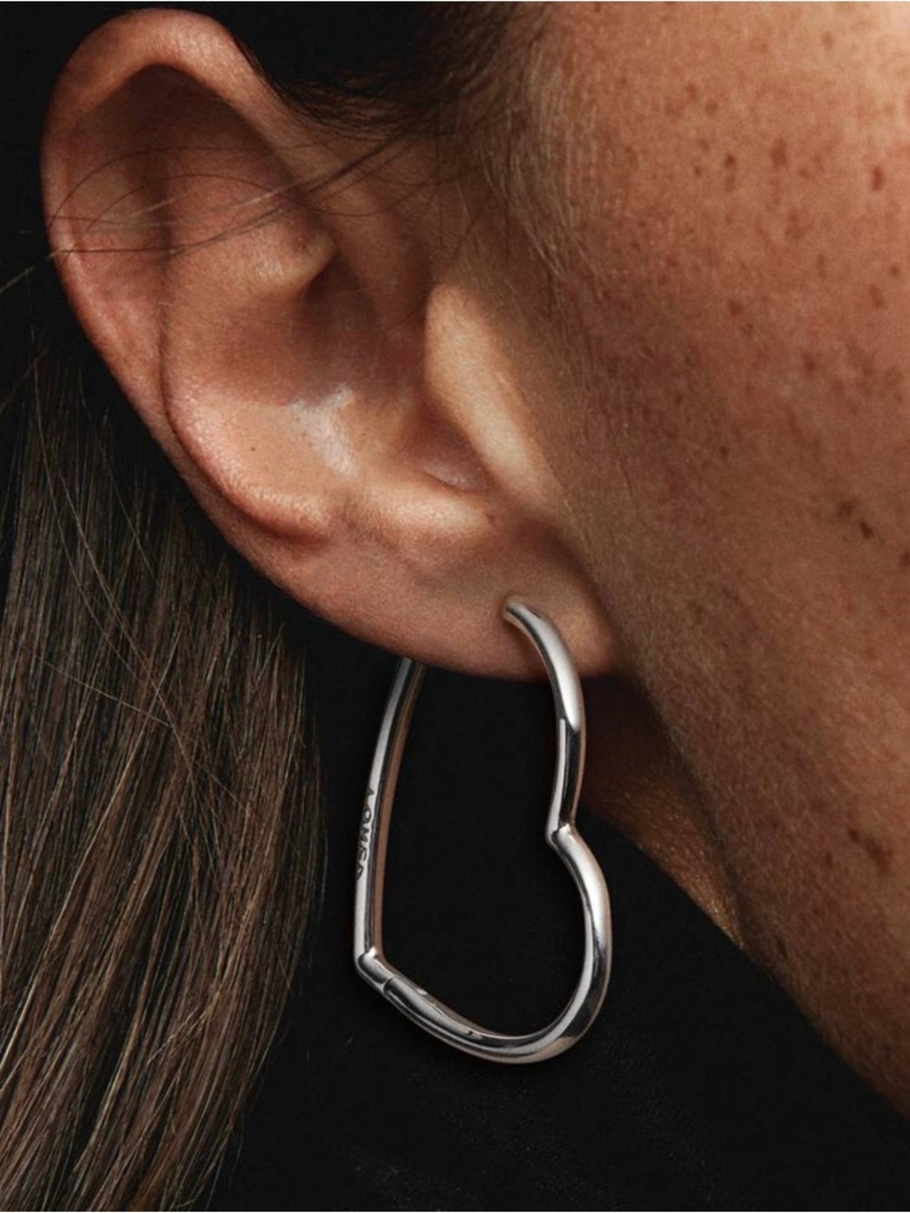 Pandora Asymmetrical Heart Hoop Earrings Sterling Silver